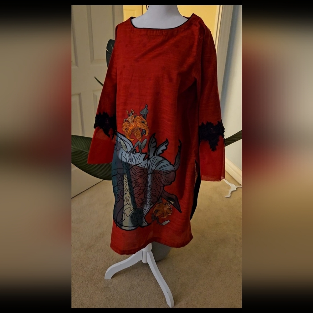 ALMIRAH, Khadar 3pc Suit With Silk Net Dupatta Embroidery & Applique Work New XL